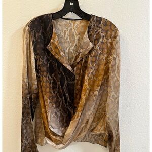 ELIE TAHARI SILK PYTHON PRINT WRAP BLOUSE - L